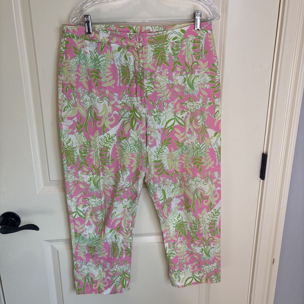 LILLY PULITZER Lilly's Zoo Vintage Cotton Blend Cropped Pant Capri Size 8 Resort